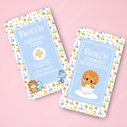 CUSTOMIZED Waterproof Medical Cards PAIR - Dino BABY SPOONIE