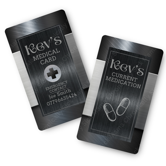 Black Steel | Medical And Medication Cards | List Your Medical Conditions And Medication And Never Forget Them
