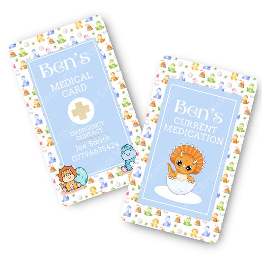 Kids Dinosaur Design | Medical And Medication Cards | List Your Medical Conditions And Medication And Never Forget Them