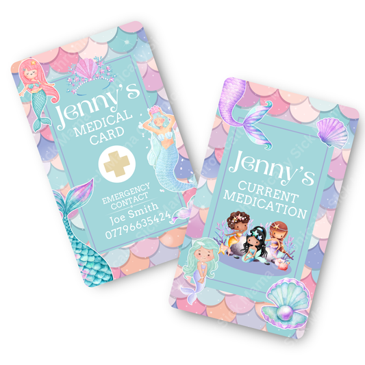 Kids Mermaid Princess Design | Medical And Medication Cards | List Your Medical Conditions And Medication And Never Forget Them