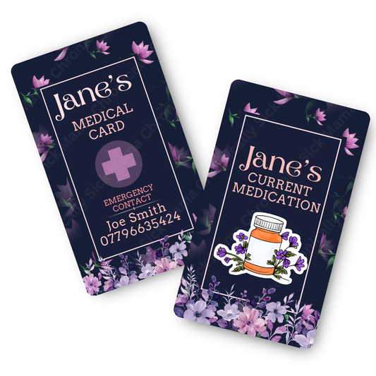 Purple Floral | Medical And Medication Cards | List Your Medical Conditions And Medication And Never Forget Them