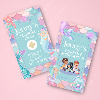 CUSTOMIZED Waterproof Medical Cards PAIR - Little Mermaid BABY SPOONIE