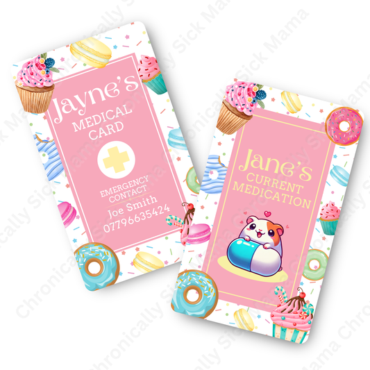 Sweet Treats Cake Design | Medical And Medication Cards | List Your Medical Conditions And Medication And Never Forget Them