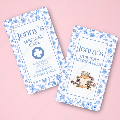 CUSTOMIZED Waterproof Medical Cards PAIR - Regal Blue