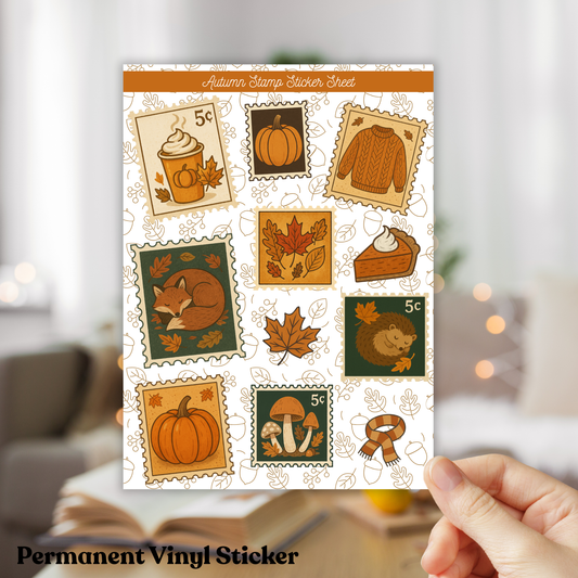 Hello Autumn Stamp Vinyl Sticker Sheet | Fall Stationary