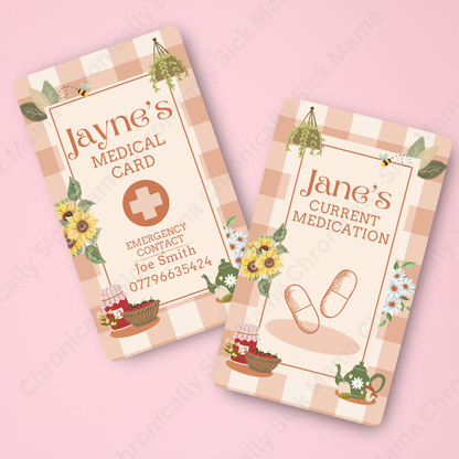 CUSTOMIZED Waterproof Medical Cards PAIR - Cottage Core Dreams