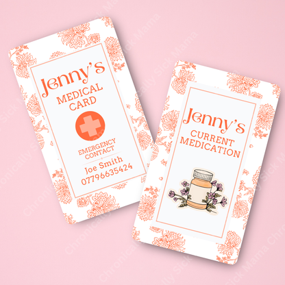 CUSTOMIZED Waterproof Medical Cards PAIR - Boho