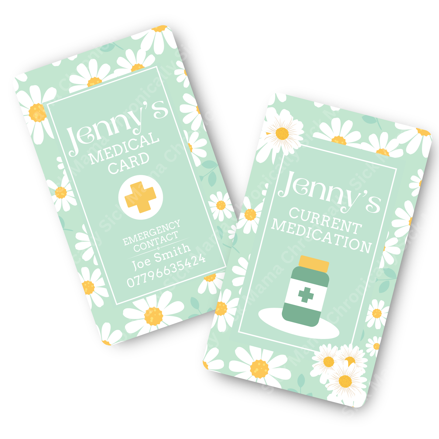 Mint Daisy Floral | Medical And Medication Cards | List Your Medical Conditions And Medication And Never Forget Them
