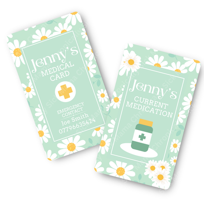 Mint Daisy Floral | Medical And Medication Cards | List Your Medical Conditions And Medication And Never Forget Them