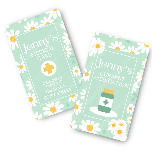 Mint Daisy Floral | Medical And Medication Cards | List Your Medical Conditions And Medication And Never Forget Them