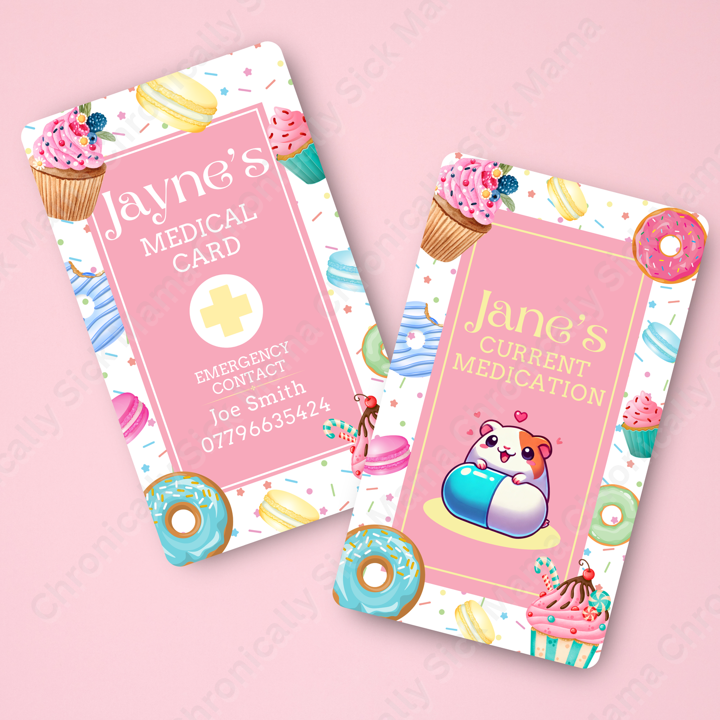 CUSTOMIZED Waterproof Medical Cards PAIR - Sweet Treats