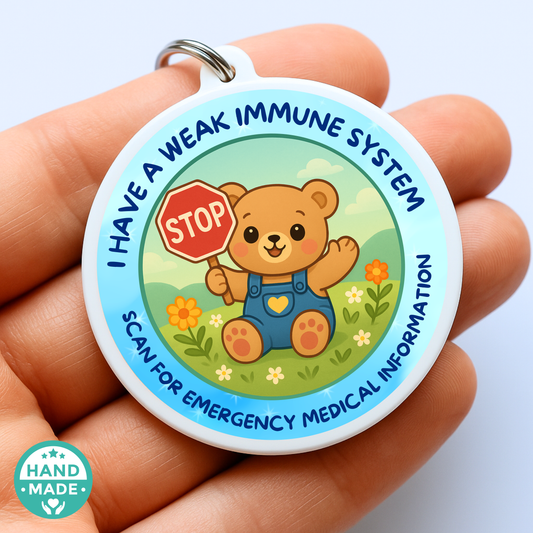 I Have A Weak Immune System | Kids Emergency Alert Tag | Emergency Alert Scannable NFC Keychain tag