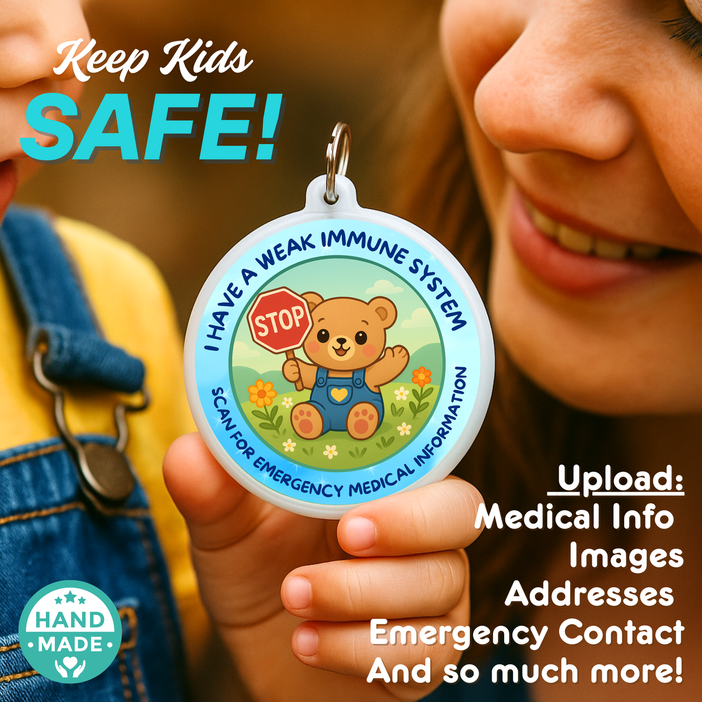 I Have A Weak Immune System | Kids Emergency Alert Tag | Emergency Alert Scannable NFC Keychain tag