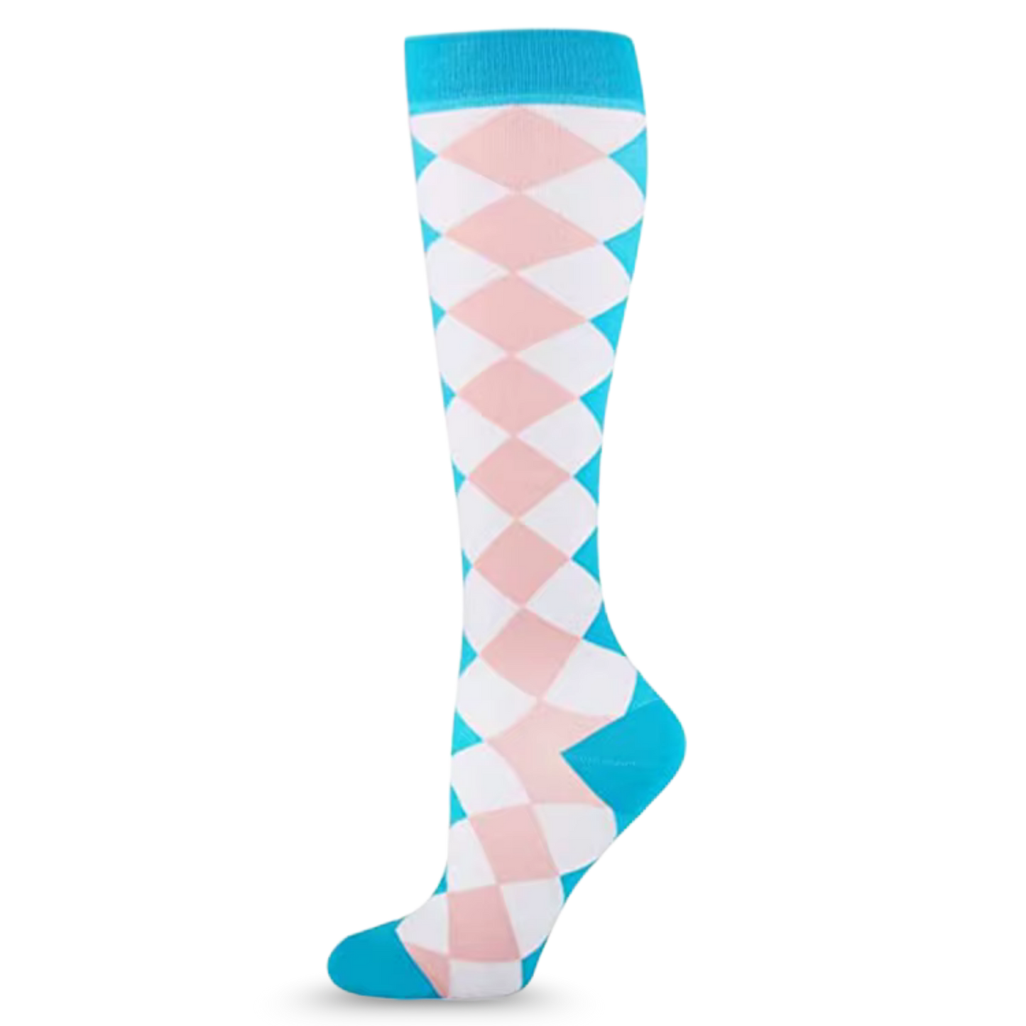 Teal And Peach Harlequin Compression Socks | Cute Fun Non Medical | Unisex
