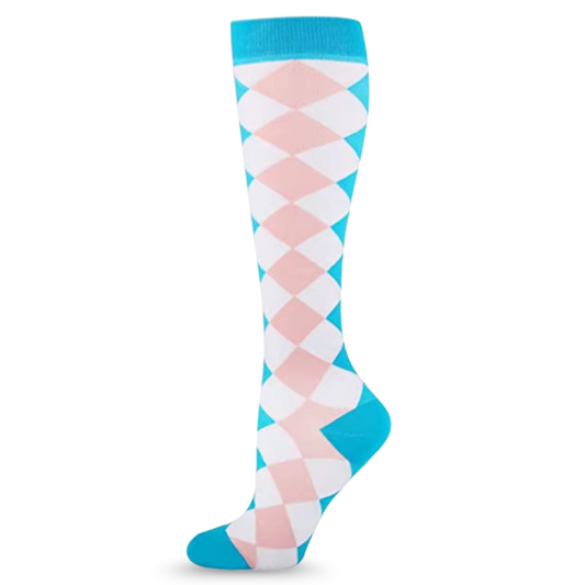 Teal And Peach Harlequin Compression Socks | Cute Fun Non Medical | Unisex