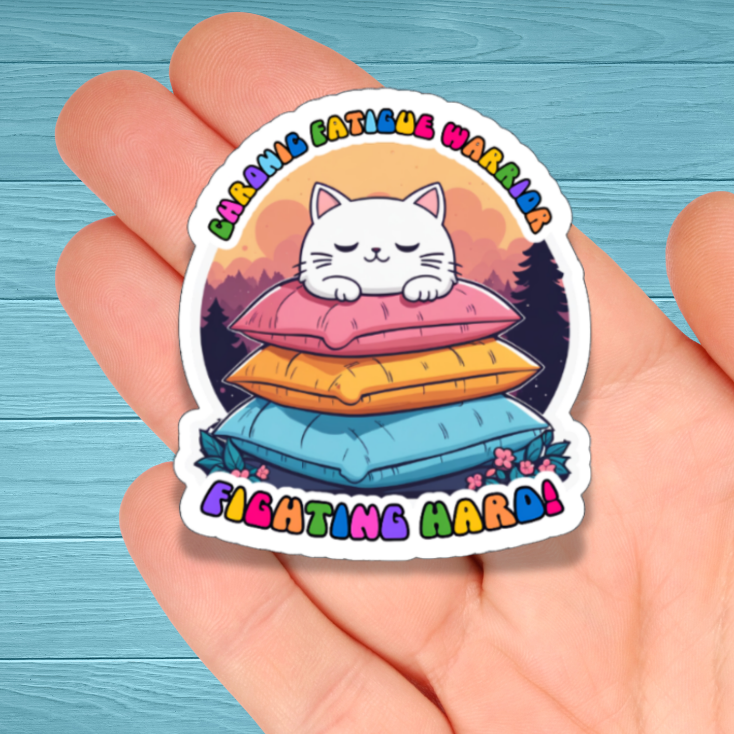 Chronic Fatigue Warrior Cat | Chronic Illness Disability Awareness Vinyl Water Resistant Sticker