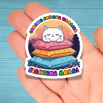 Chronic Fatigue Warrior Cat | Chronic Illness Disability Awareness Vinyl Water Resistant Sticker