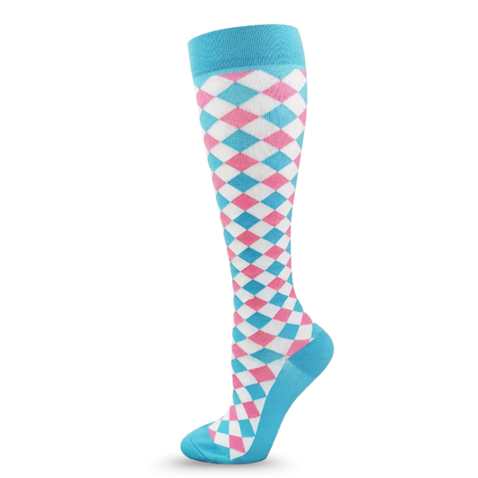 Blue And Pink Harlequin Compression Socks | Cute Fun Non Medical | Unisex