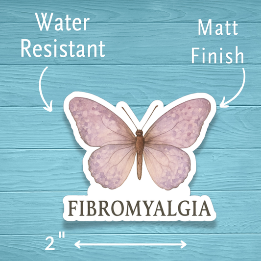 Fibromyalgia Delicate Butterfly Chronic Illness Disability Awareness Vinyl Water Resistant Sticker