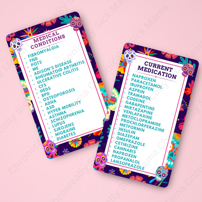 CUSTOMIZED Waterproof Medical Cards PAIR - Day Of The Dead Candy Skull