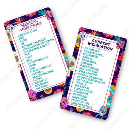 Day Of The Dead Candy Skull Design | Medical And Medication Cards | List Your Medical Conditions And Medication And Never Forget Them