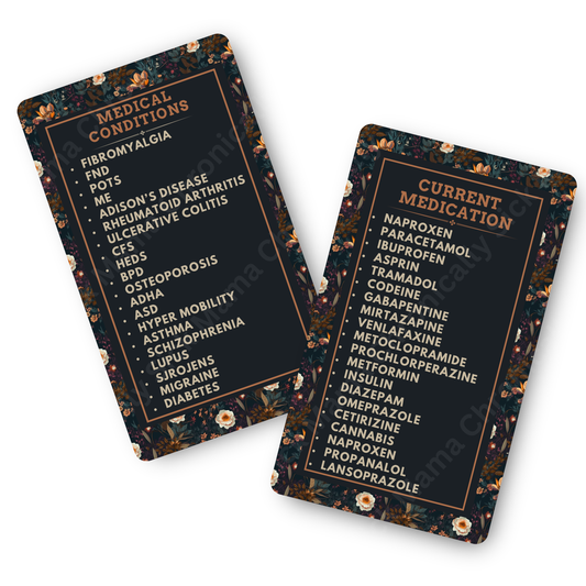 Autumnal Fall Orange And Black Floral | Medical And Medication Cards | List Your Medical Conditions And Medication And Never Forget Them