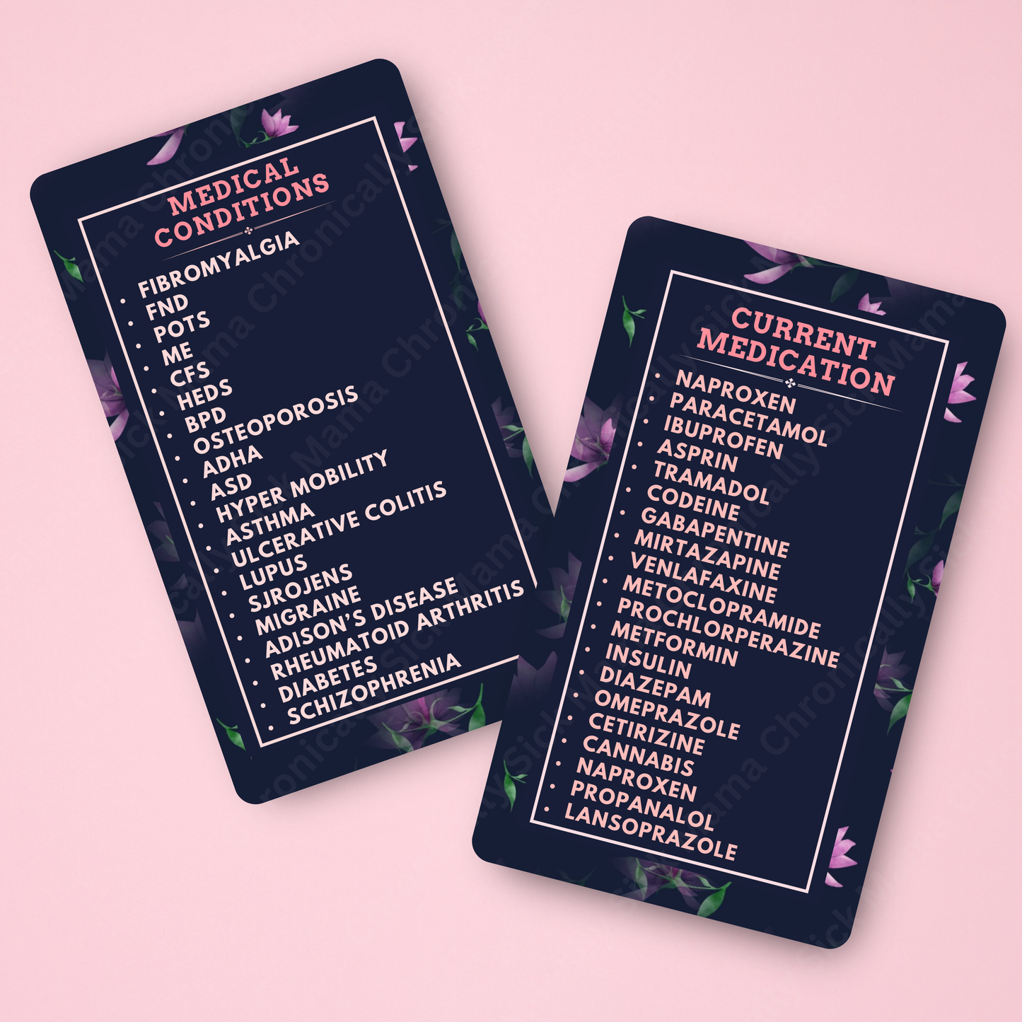 CUSTOMIZED Waterproof Medical Cards PAIR - Purple Floral