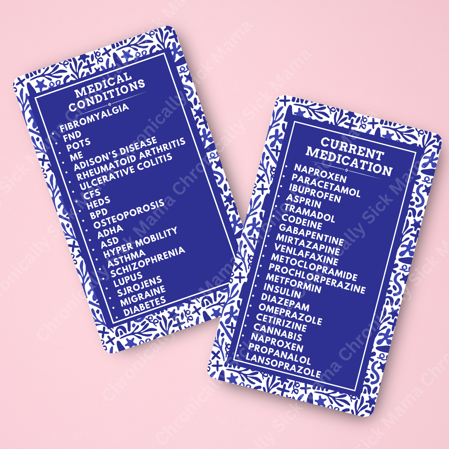 CUSTOMIZED Waterproof Medical Cards PAIR - Santorini Blue