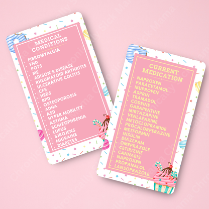 CUSTOMIZED Waterproof Medical Cards PAIR - Sweet Treats