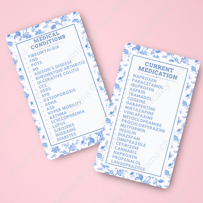 CUSTOMIZED Waterproof Medical Cards PAIR - Regal Blue