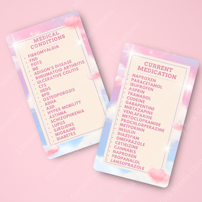 CUSTOMIZED Waterproof Medical Cards PAIR - Pink Skies