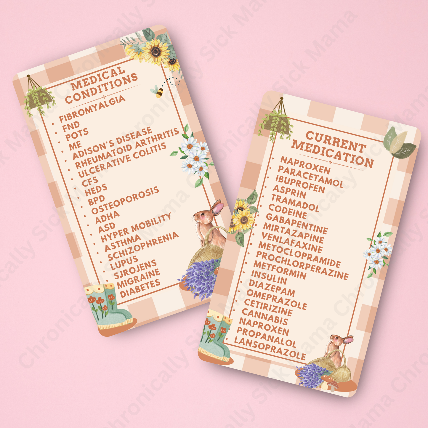 CUSTOMIZED Waterproof Medical Cards PAIR - Cottage Core Dreams