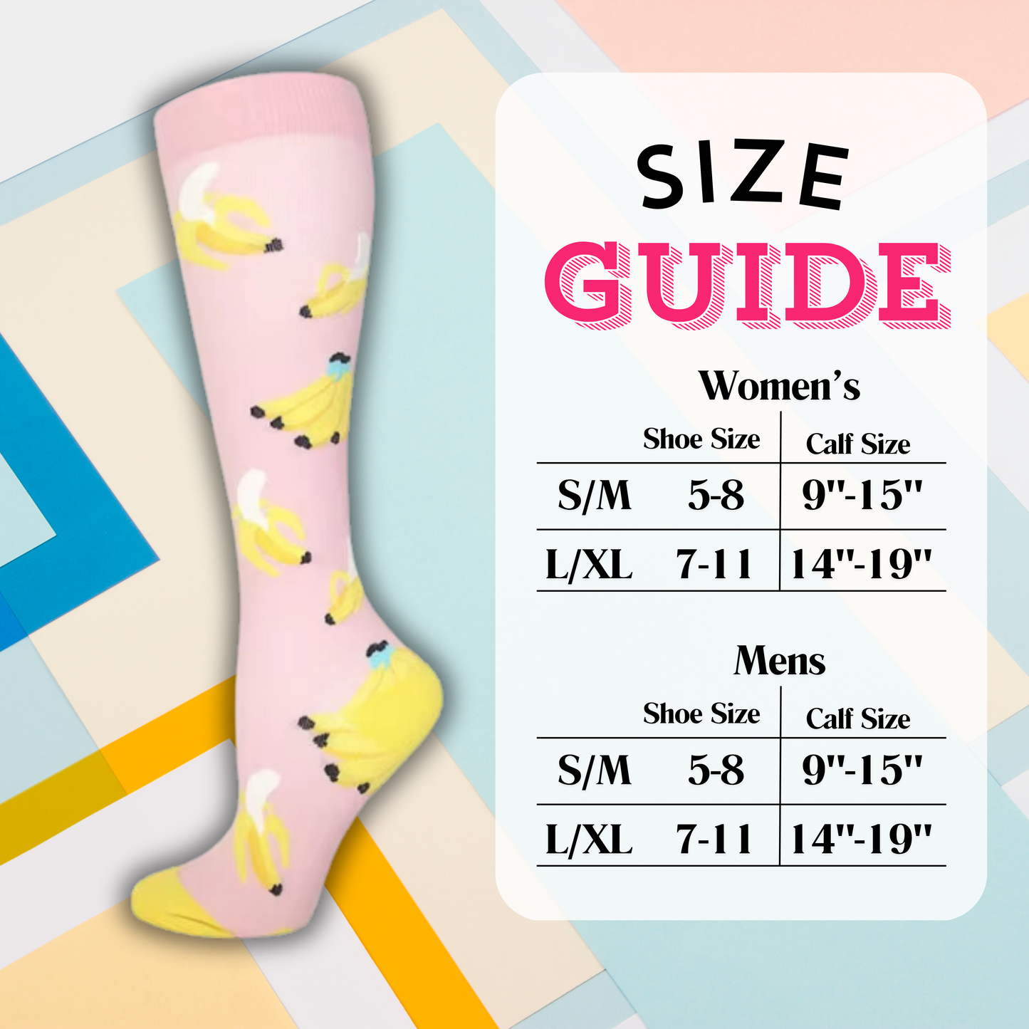 Pink Banana Compression Socks | Cute Fun Non Medical | Unisex