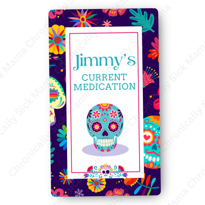 Day Of The Dead Candy Skull Design | Medical And Medication Cards | List Your Medical Conditions And Medication And Never Forget Them