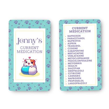Paw Prints Design | Medical And Medication Cards | List Your Medical Conditions And Medication And Never Forget Them