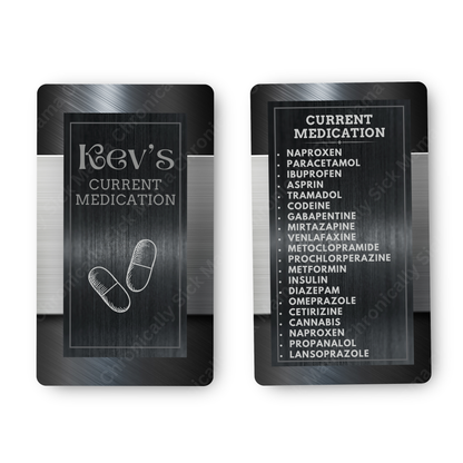 Black Steel | Medical And Medication Cards | List Your Medical Conditions And Medication And Never Forget Them