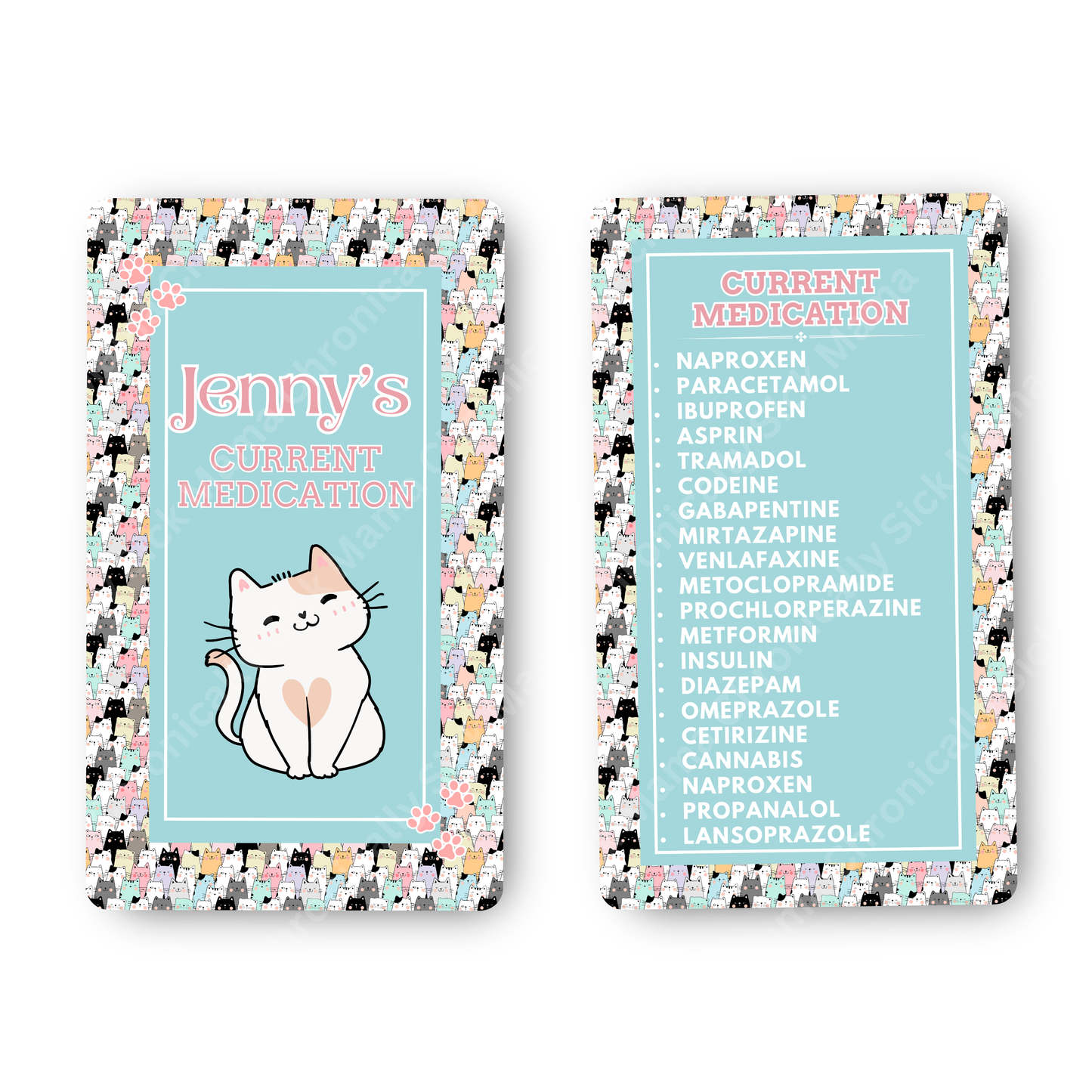 Cat Army Design | Medical And Medication Cards | List Your Medical Conditions And Medication And Never Forget Them