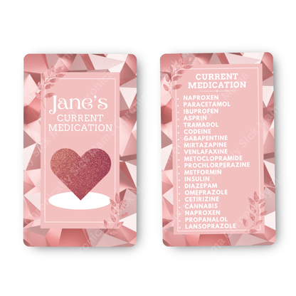Rose Gold Design | Medical And Medication Cards | List Your Medical Conditions And Medication And Never Forget Them