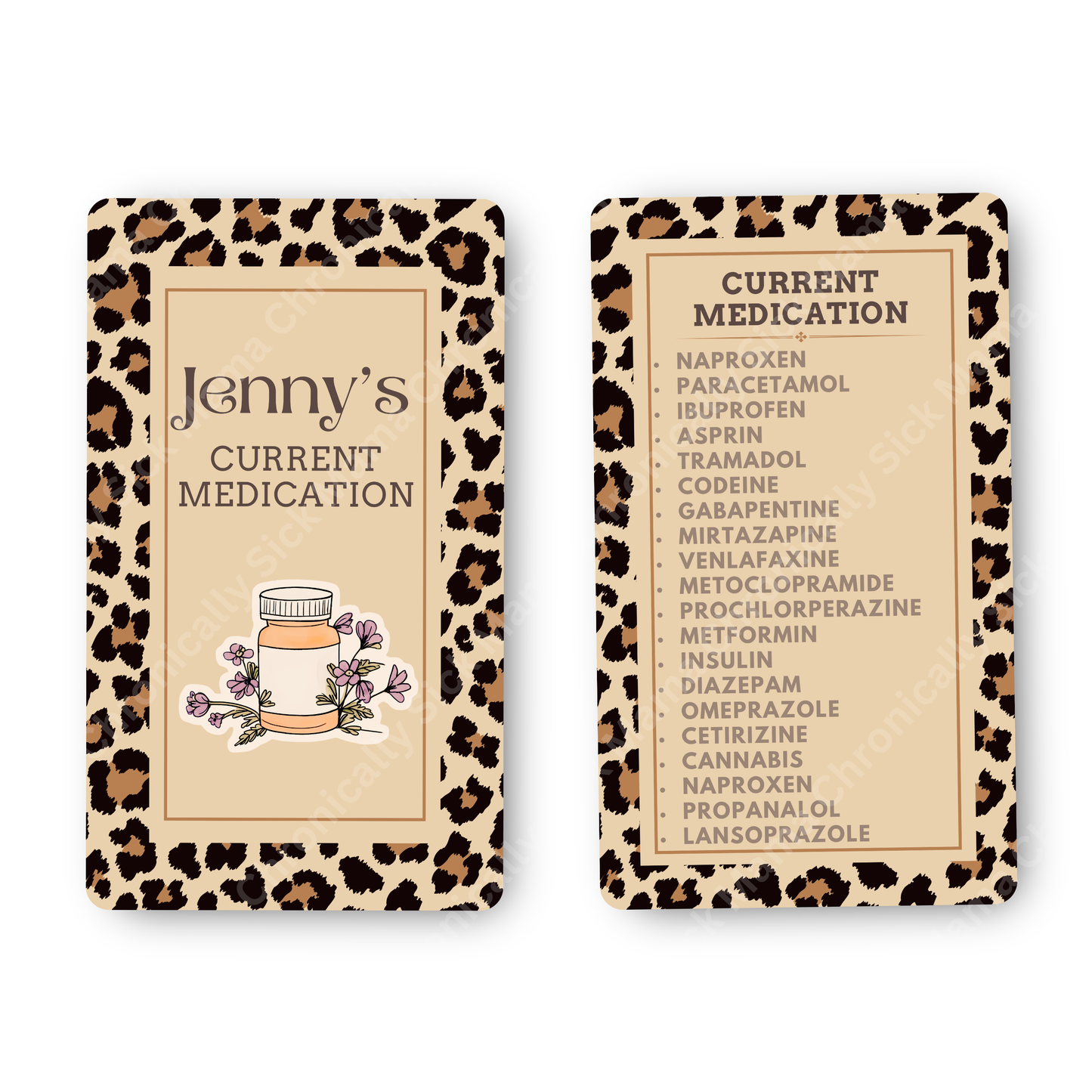 Leopard Print | Medical And Medication Cards | List Your Medical Conditions And Medication And Never Forget Them