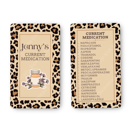 Leopard Print | Medical And Medication Cards | List Your Medical Conditions And Medication And Never Forget Them