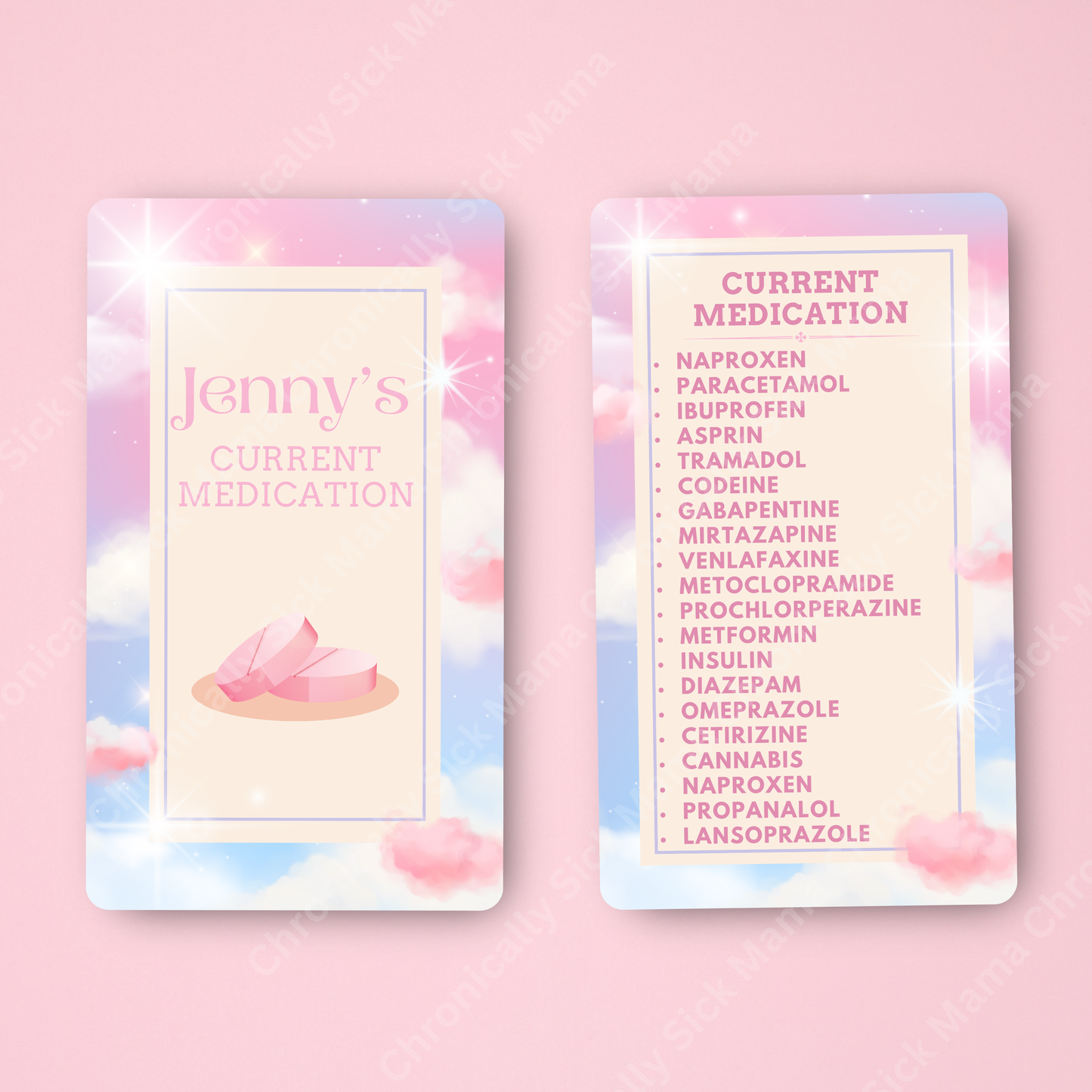 CUSTOMIZED Waterproof Medical Cards PAIR - Pink Skies