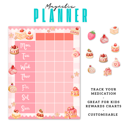 Strawberry Shortcake Magnetic Planner | Pill Tracker | Rewards Chart | Habit Tracker