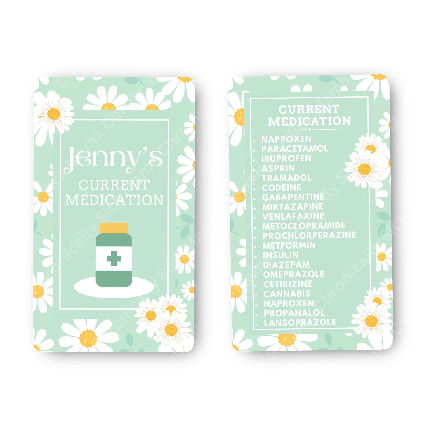 Mint Daisy Floral | Medical And Medication Cards | List Your Medical Conditions And Medication And Never Forget Them