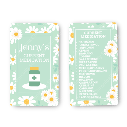 Mint Daisy Floral | Medical And Medication Cards | List Your Medical Conditions And Medication And Never Forget Them