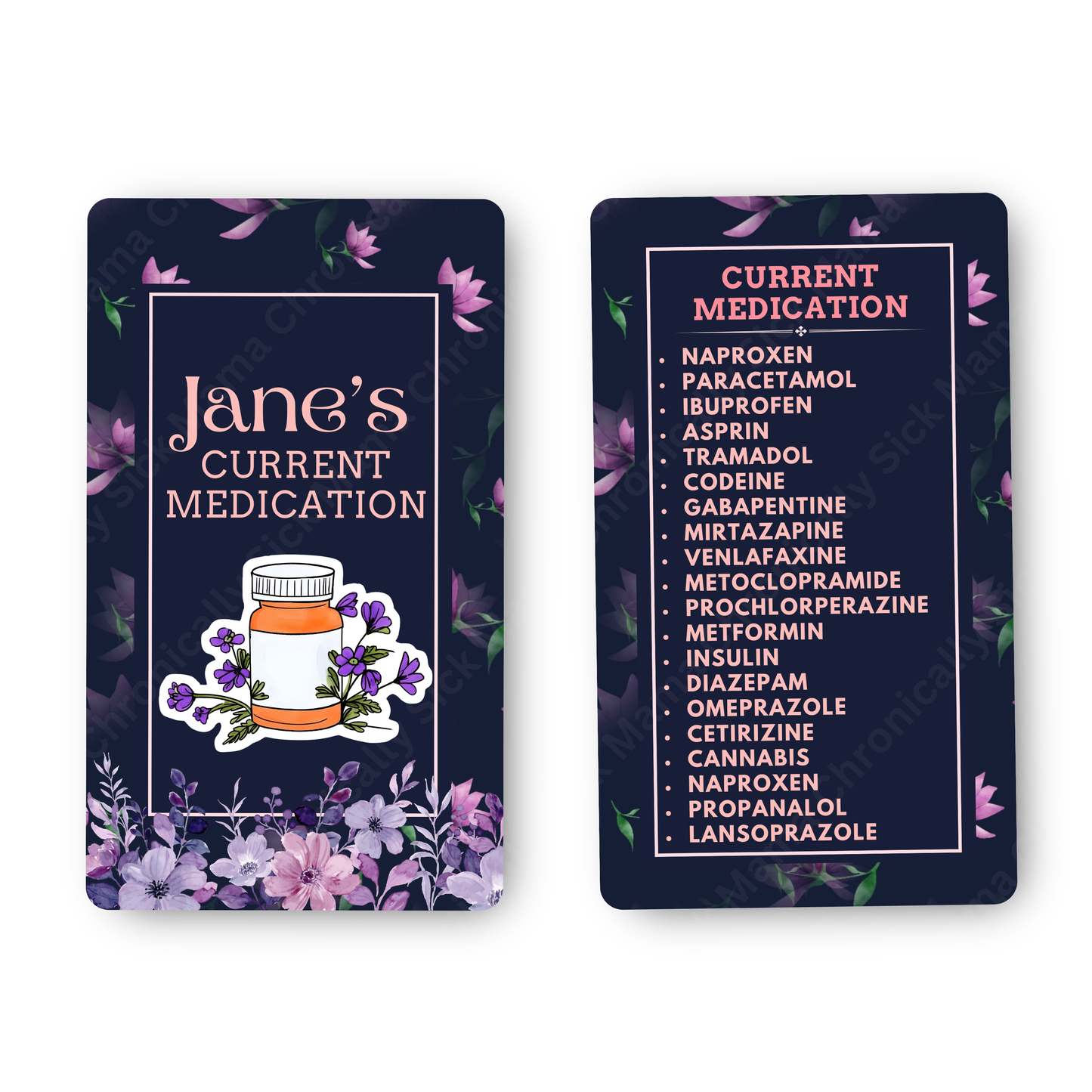 Purple Floral | Medical And Medication Cards | List Your Medical Conditions And Medication And Never Forget Them