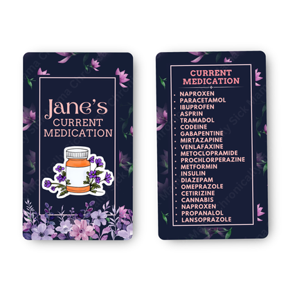 Purple Floral | Medical And Medication Cards | List Your Medical Conditions And Medication And Never Forget Them