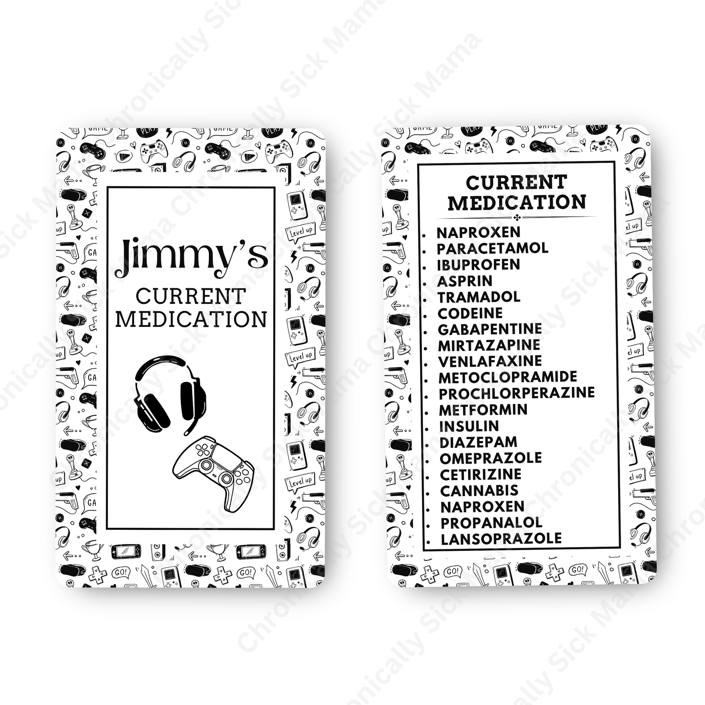 Gamer Design | Medical And Medication Cards | List Your Medical Conditions And Medication And Never Forget Them