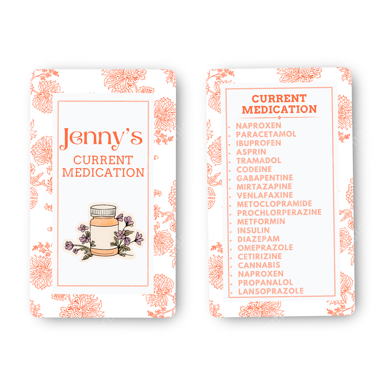 Orange And White | Medical And Medication Cards | List Your Medical Conditions And Medication And Never Forget Them