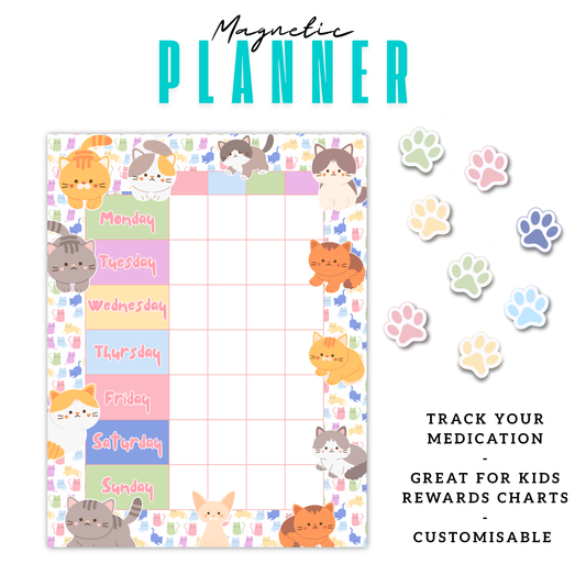 Cats Magnetic Planner | Pill Tracker | Rewards Chart | Habit Tracker