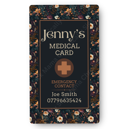 Autumnal Fall Orange And Black Floral | Medical And Medication Cards | List Your Medical Conditions And Medication And Never Forget Them